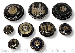 Black, Made in Greece 24K Gold Decorated Set of Trinket Boxes