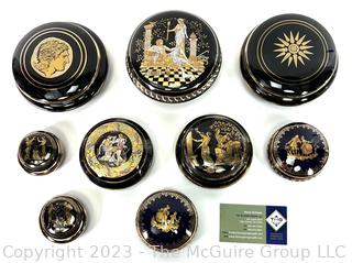 Black, Made in Greece 24K Gold Decorated Set of Trinket Boxes