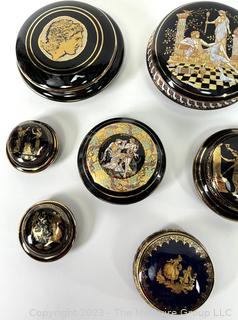 Black, Made in Greece 24K Gold Decorated Set of Trinket Boxes