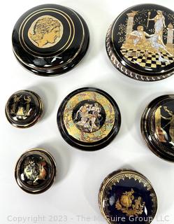 Black, Made in Greece 24K Gold Decorated Set of Trinket Boxes