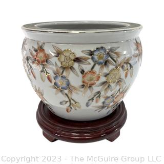 Asian Hand Painted on White Ground Porcelain Koi Fish Bowl Planter . Measures 8" tall 