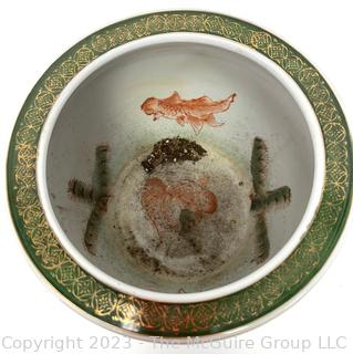 Asian Hand Painted on White Ground Porcelain Koi Fish Bowl Planter . Measures 8" tall 