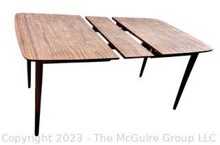 Mid Century Modern Walnut Dining Table with Leaf.  59"l x 36"w x 30"t