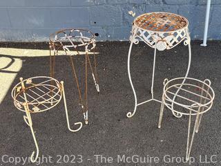 Four (4) Vintage White Metal Garden Plant Stands. Tallest ~ 28.5"T