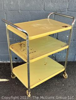 Three (3) Tier Yellow Metal Kitchen Rolling Cart. 26w x 16.5d x 32"h