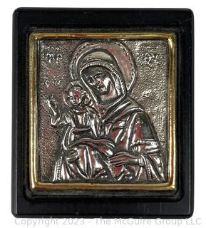 Copy Of Old Byzantine Icon of Madonna in 950 Sterling Silver. 2.5" square.