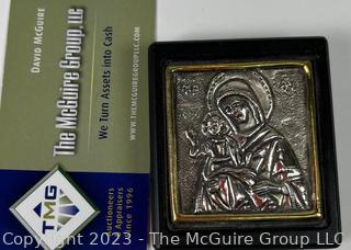 Copy Of Old Byzantine Icon of Madonna in 950 Sterling Silver. 2.5" square.