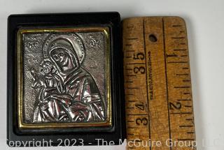 Copy Of Old Byzantine Icon of Madonna in 950 Sterling Silver. 2.5" square.