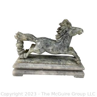 Chinese Hand Carved Stone Flying Horse Statue.  6" x 5".