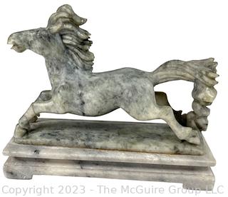 Chinese Hand Carved Stone Flying Horse Statue.  6" x 5".