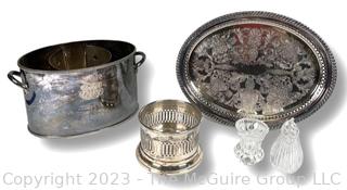 Collection of Serving Items Including Silver Plate and Crystal