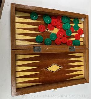 Vintage Cardinal Globe Hardwood Dominoes Double Nine in original box. No. 554. Two (2) Backgammon boards. One of the boards has Chess board On outside and Backgammon board on the inside.