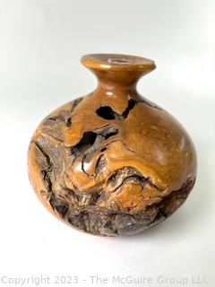 Artisan Made Burl Wood Turned Vase.  5" tall