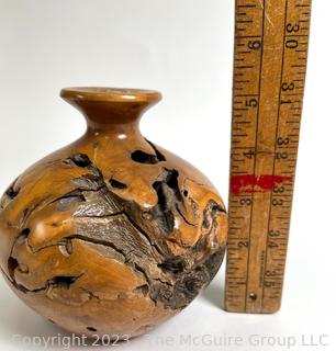 Artisan Made Burl Wood Turned Vase.  5" tall