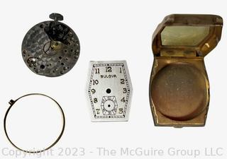 Group of Watch Parts Including Bulova Pocket Watch Movement