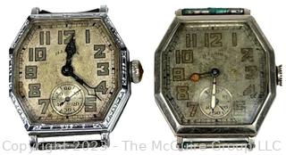 Two (2) Art Deco Style Illinois Wrist Watches One with 14KT Gold Filled Case.