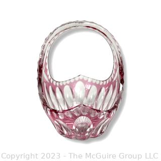 Red Cut To Clear Bohemian Crystal Basket Style Glass Bowl.  7" tall.