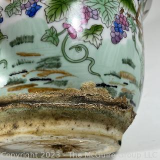 Asian Style Hand Painted Porcelain Stoneware Planter.  7" t x 7.5 d