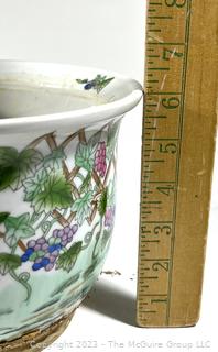 Asian Style Hand Painted Porcelain Stoneware Planter.  7" t x 7.5 d