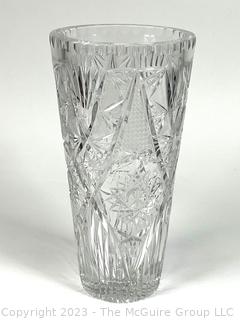 Clear Cut Crystal Glass Vase. 10"T