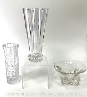 Three (3) Clear Crystal Glass Vases. Tallest is 10"T