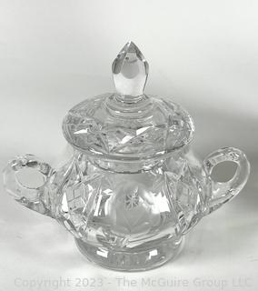 Two (2) Pieces of Cut Clear Crystal Glass Including Decanter and Jar with Lid. 