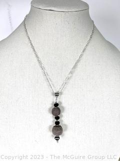 Sterling Silver Pendant with Black Onyx Beads on Chain Necklace. 18"