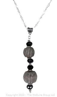 Sterling Silver Pendant with Black Onyx Beads on Chain Necklace. 18"