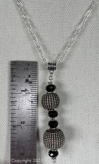 Sterling Silver Pendant with Black Onyx Beads on Chain Necklace. 18"