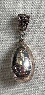 Sterling Silver Engraved Egg Shaped Pendant with Rabbit Design