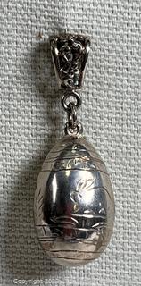 Sterling Silver Engraved Egg Shaped Pendant with Rabbit Design