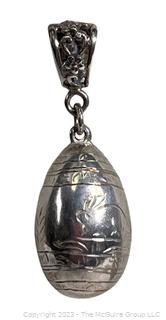 Sterling Silver Engraved Egg Shaped Pendant with Rabbit Design