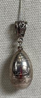 Sterling Silver Engraved Egg Shaped Pendant with Rabbit Design