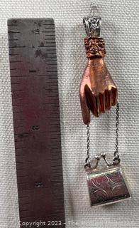 Copper Hand Holding Sterling Silver Locket Purse Pendant.