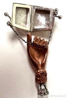 Copper Hand Holding Sterling Silver Locket Purse Pendant.