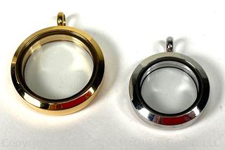 Two (2) Double Faced Gold and Silver Tone Lockets with Crystal Face and Magnetic Closure