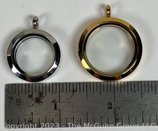 Two (2) Double Faced Gold and Silver Tone Lockets with Crystal Face and Magnetic Closure