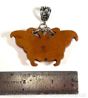 Japanese Carved Boxwood Butterfly Pendant with Sterling Silver Findings. 