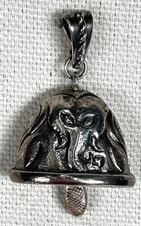 Sterling Silver Hindu Ganesh Bell Pendant with Elephant Design