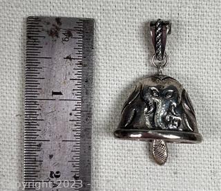 Sterling Silver Hindu Ganesh Bell Pendant with Elephant Design