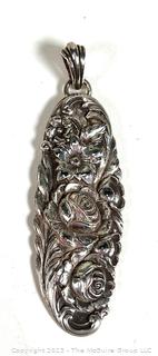 S. Kirk & Son Sterling Silver Repousse Pendant in the Rose Pattern. 3" long