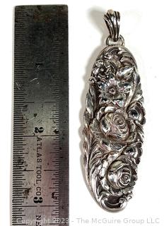 S. Kirk & Son Sterling Silver Repousse Pendant in the Rose Pattern. 3" long