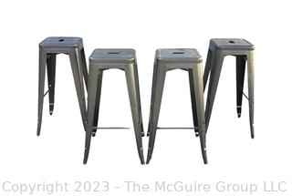 Set of Four (4) Black Metal Industrial Bar Stools. 11.5 x 30.5"