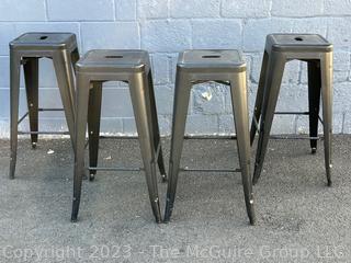 Set of Four (4) Black Metal Industrial Bar Stools. 11.5 x 30.5"