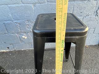 Set of Four (4) Black Metal Industrial Bar Stools. 11.5 x 30.5"