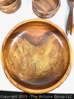 Nine (9) Piece Carved Wood Salad Bowl Set