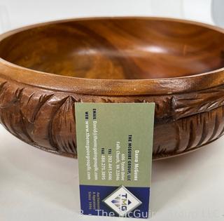 Nine (9) Piece Carved Wood Salad Bowl Set