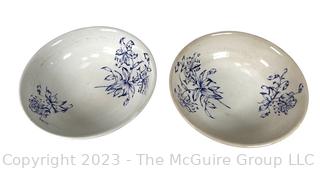 Two (2) Large Blue and White Porcelain Wash Basin Bowls.  5"T 15"D