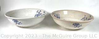 Two (2) Large Blue and White Porcelain Wash Basin Bowls.  5"T 15"D