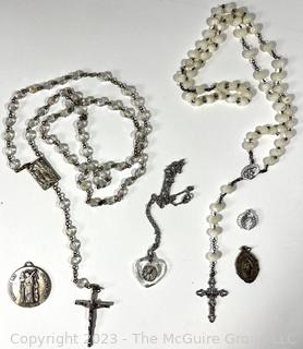 Collection of Vintage Rosaries and Religious Medals, Some Sterling. 